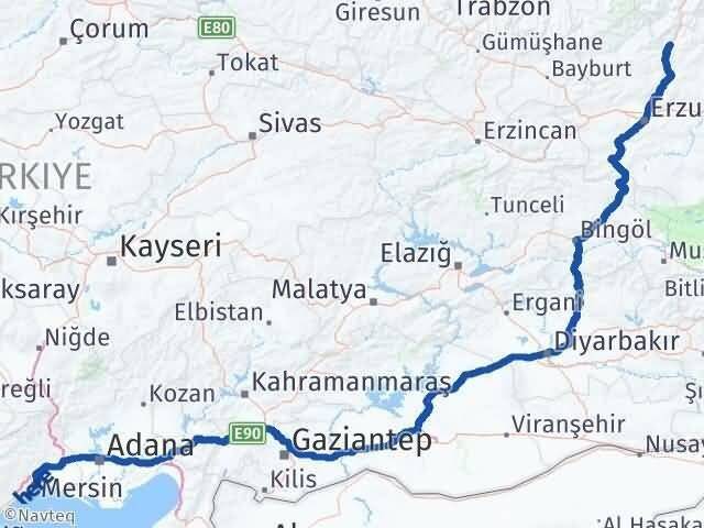 Mersin Uzundere Erzurum Arası Kaç Km - Yol Haritası