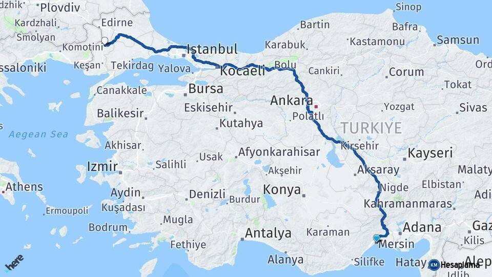 Mersin Uzunköprü Edirne Arası Kaç Km - Yol Haritası