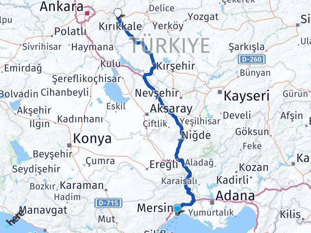 Mersin Yahşihan Kırıkkale Arası Kaç Km - Yol Haritası