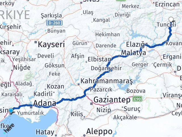 Mersin Yayladere Bingöl Arası Kaç Km - Yol Haritası