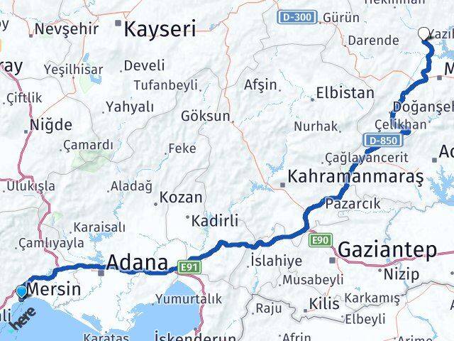 Mersin Yazıhan Malatya Arası Kaç Km - Yol Haritası