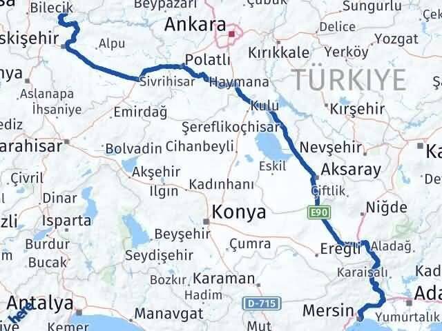 Mersin Yenipazar Bilecik Arası Kaç Km - Yol Haritası