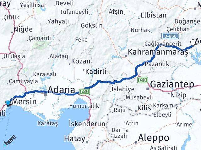 Mersin Yenişehir Adıyaman Arası Kaç Km - Yol Haritası