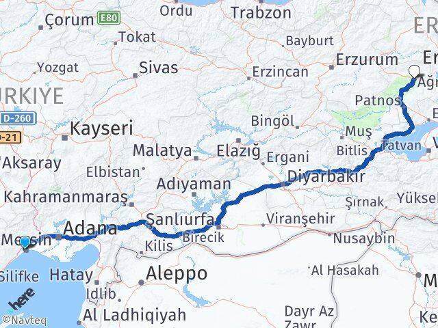 Mersin Yenişehir Ağrı Arası Kaç Km - Yol Haritası