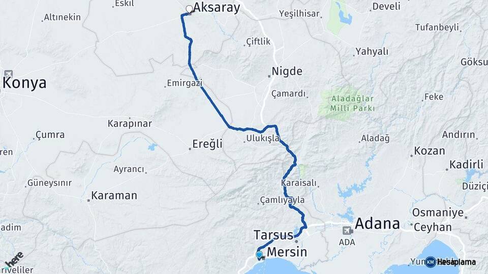Mersin Yenişehir Aksaray Arası Kaç Km - Yol Haritası