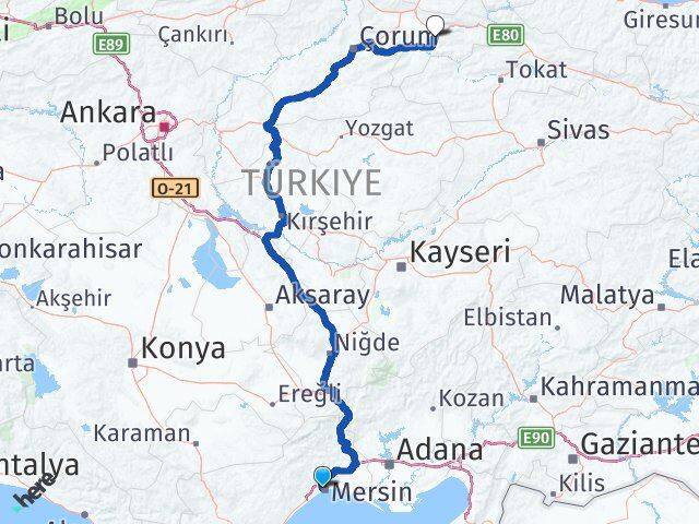 Mersin Yenişehir Amasya Arası Kaç Km - Yol Haritası