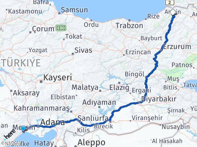 Mersin Yenişehir Artvin Arası Kaç Km - Yol Haritası