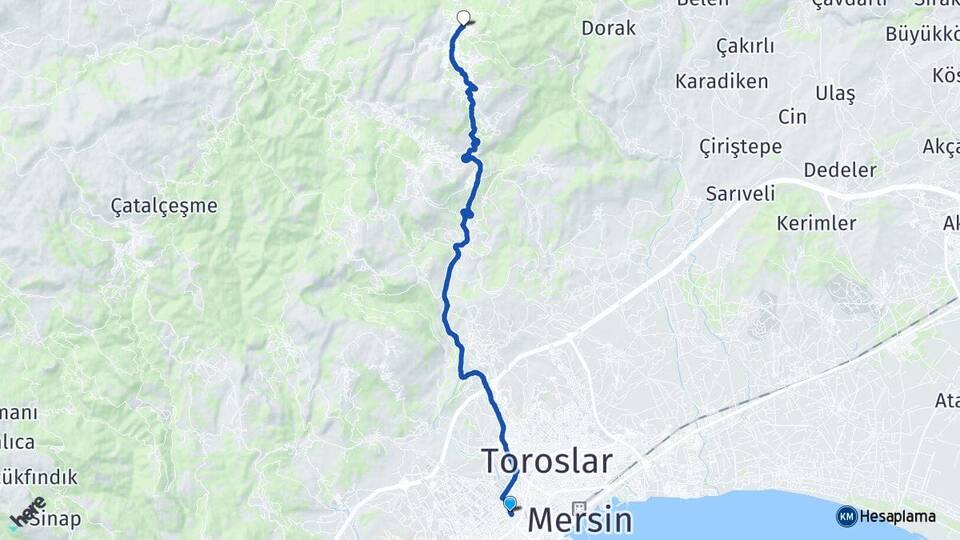 Mersin Yenişehir Ayvagediği Toroslar Arası Kaç Km - Yol Haritası