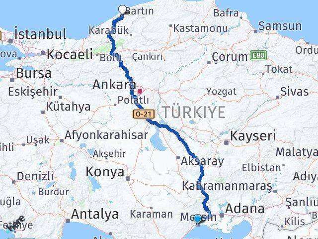 Mersin Yenişehir Bartın Arası Kaç Km - Yol Haritası