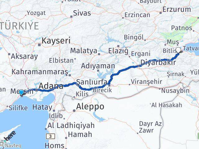 Mersin Yenişehir Bitlis Arası Kaç Km - Yol Haritası