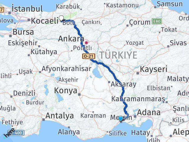 Mersin Yenişehir Bolu Arası Kaç Km - Yol Haritası