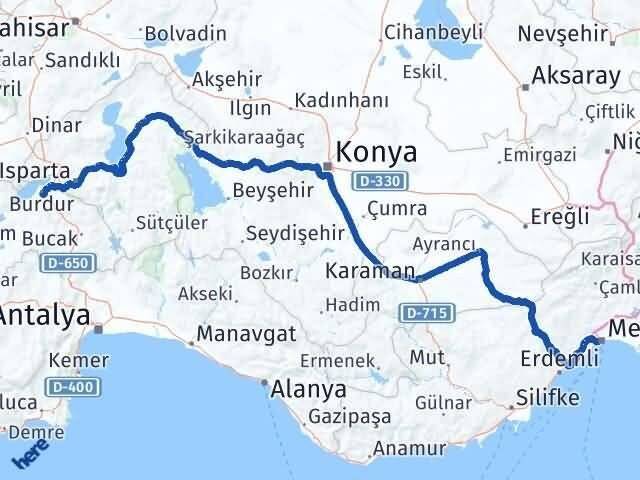 Mersin Yenişehir Burdur Arası Kaç Km - Yol Haritası
