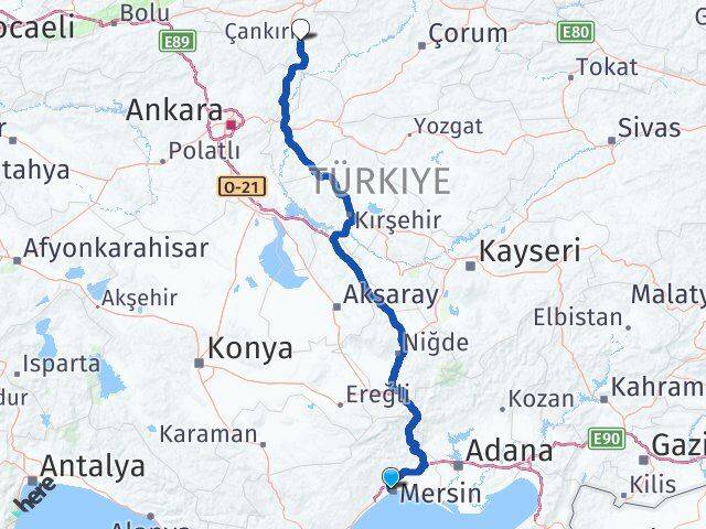 Mersin Yenişehir Çankırı Arası Kaç Km - Yol Haritası