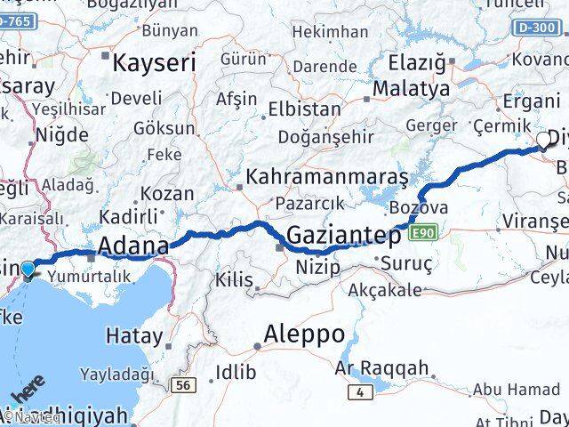 Mersin Yenişehir Diyarbakır Arası Kaç Km - Yol Haritası