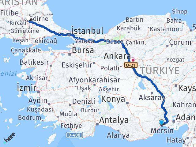 Mersin Yenişehir Edirne Arası Kaç Km - Yol Haritası