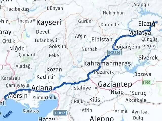 Mersin Yenişehir Elazığ Arası Kaç Km - Yol Haritası