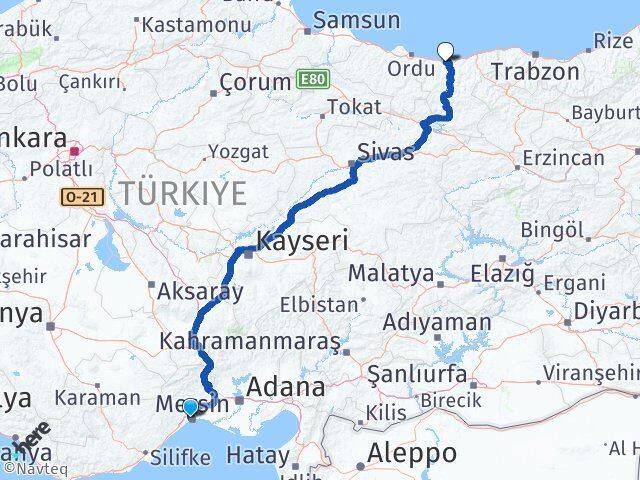 Mersin Yenişehir Giresun Arası Kaç Km - Yol Haritası