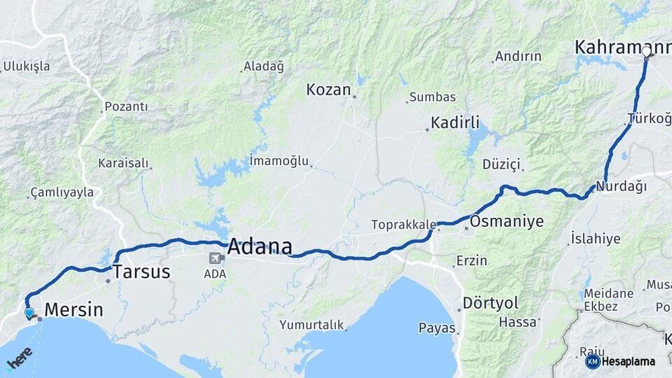 Mersin Yenişehir Kahramanmaraş Arası Kaç Km - Yol Haritası