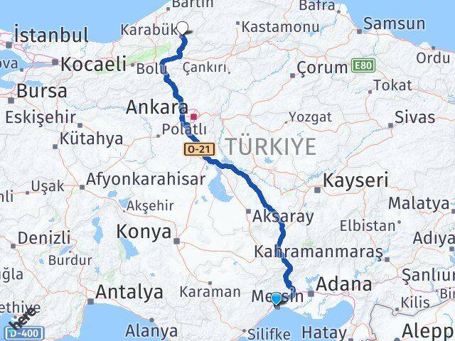 Mersin Yenişehir Karabük Arası Kaç Km - Yol Haritası