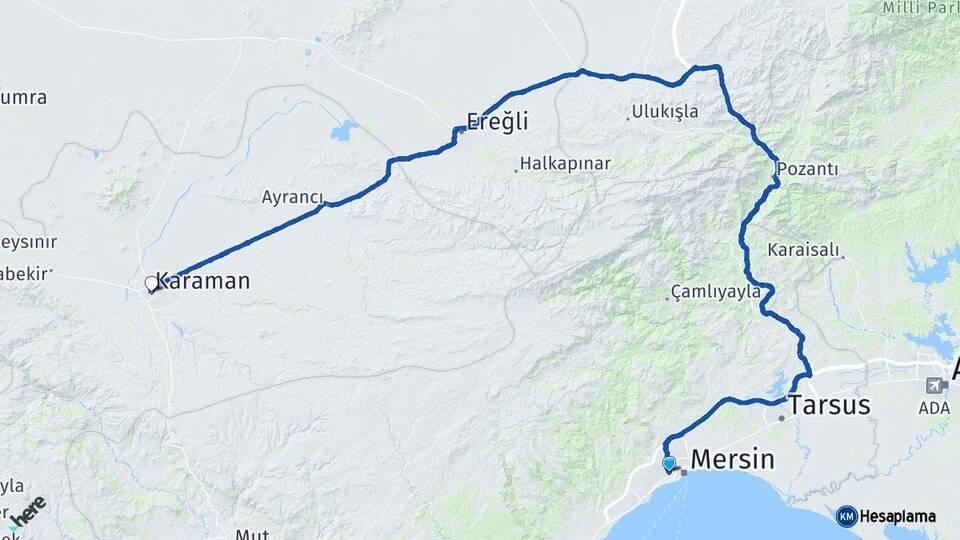 Mersin Yenişehir Karaman Arası Kaç Km - Yol Haritası