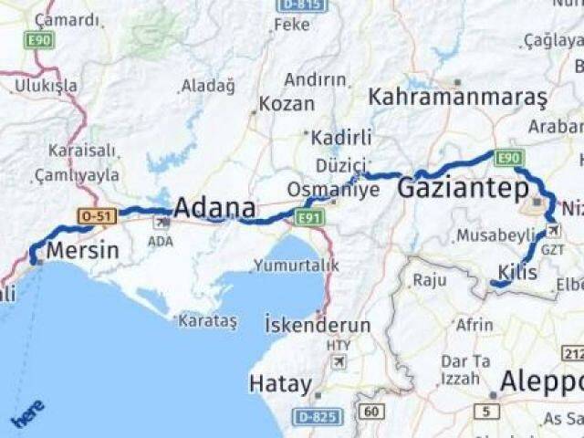 Mersin Yenişehir Kilis Arası Kaç Km - Yol Haritası