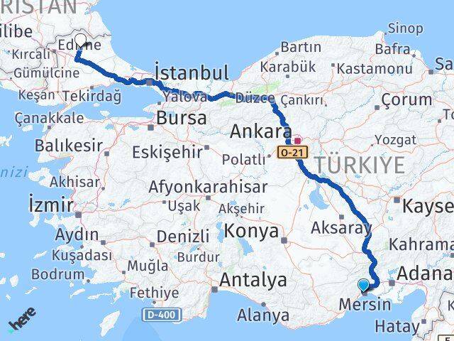 Mersin Yenişehir Kırklareli Arası Kaç Km - Yol Haritası