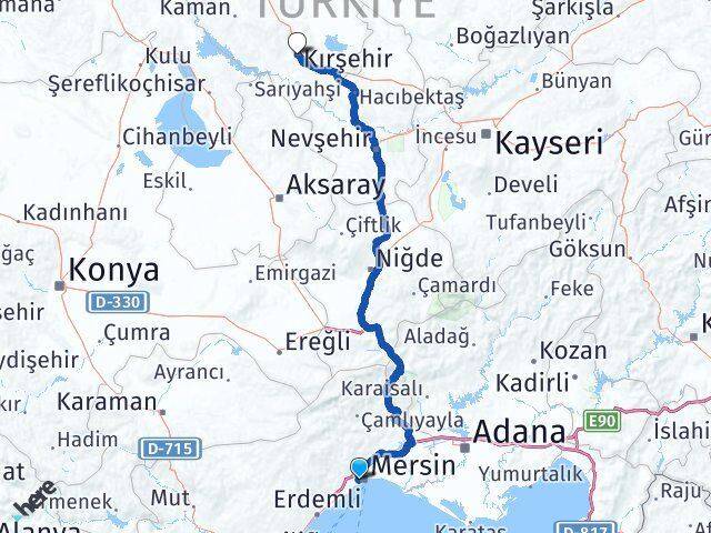 Mersin Yenişehir Kırşehir Arası Kaç Km - Yol Haritası
