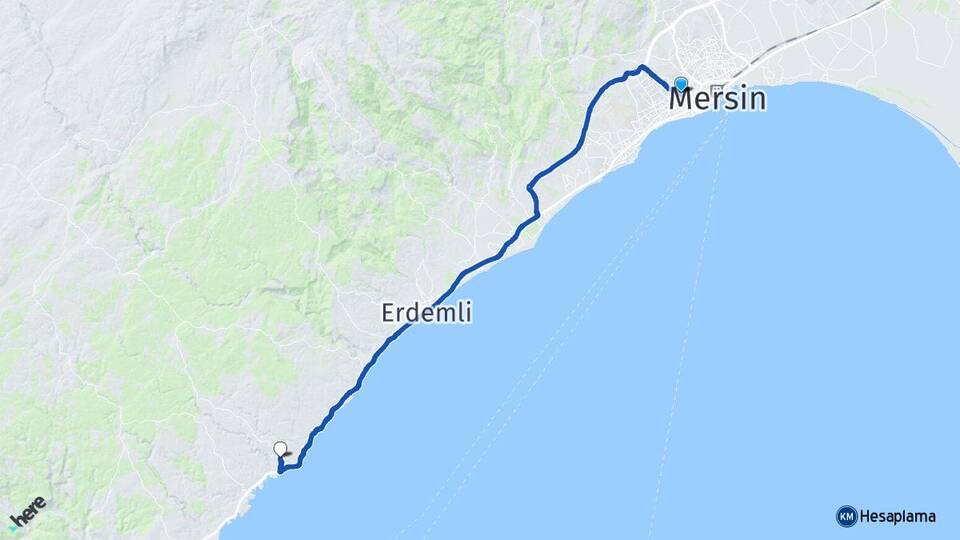 Mersin Yenişehir Kızkalesi Erdemli Arası Kaç Km - Yol Haritası