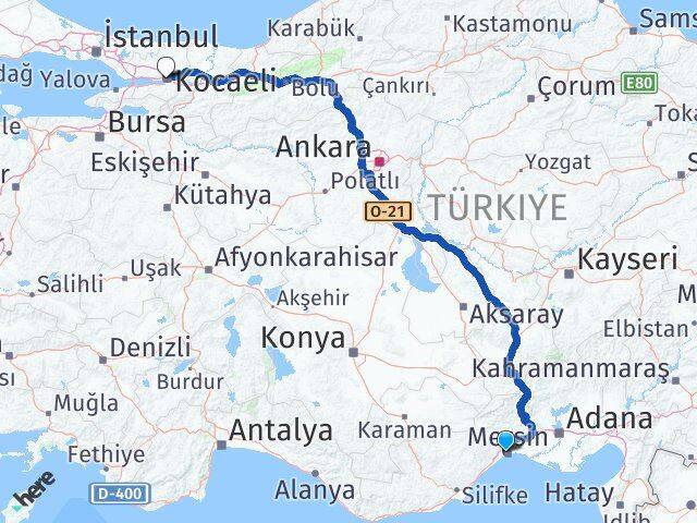 Mersin Yenişehir Kocaeli Arası Kaç Km - Yol Haritası