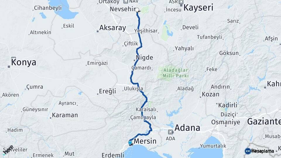 Mersin Yenişehir Nevşehir Arası Kaç Km - Yol Haritası