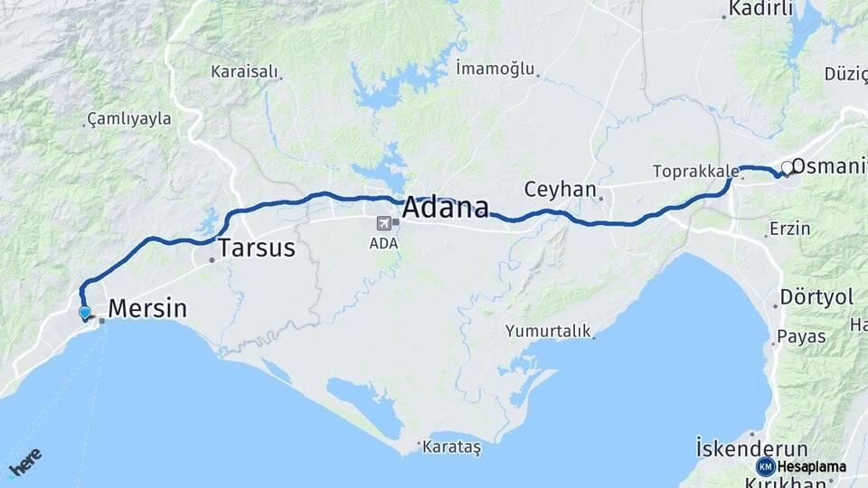 Mersin Yenişehir Osmaniye Arası Kaç Km - Yol Haritası