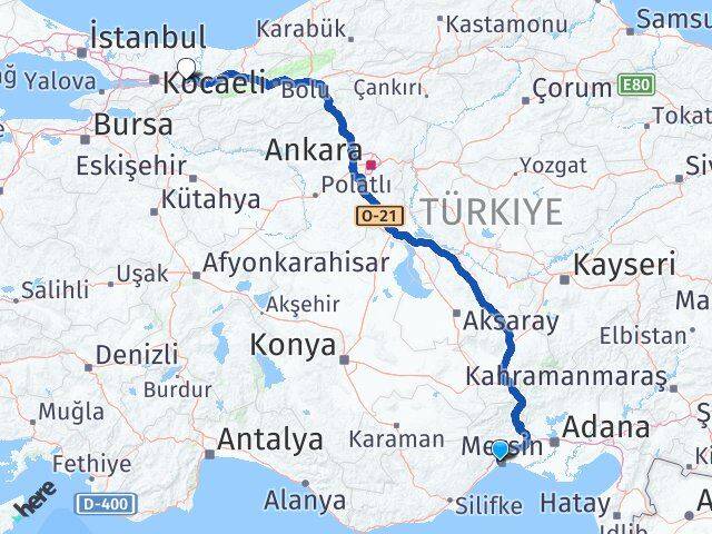 Mersin Yenişehir Sakarya Arası Kaç Km - Yol Haritası