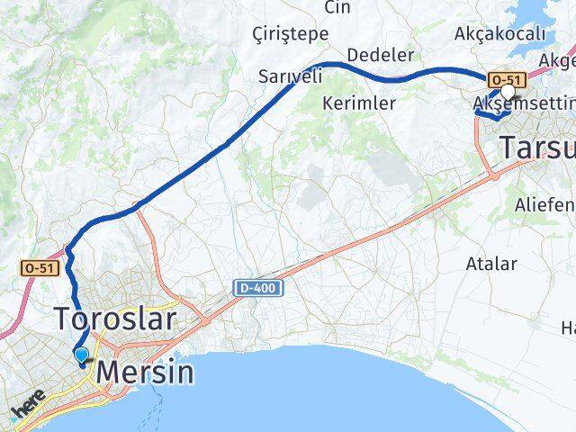 Mersin Yenişehir Şehitler Tepesi Tarsus Arası Kaç Km - Yol Haritası