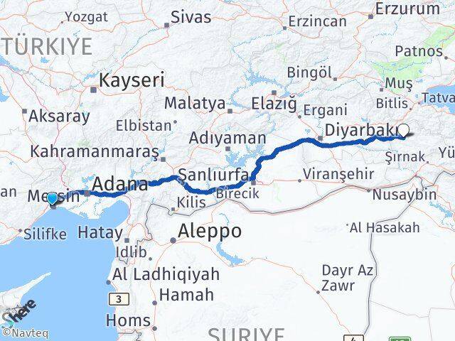 Mersin Yenişehir Siirt Arası Kaç Km - Yol Haritası