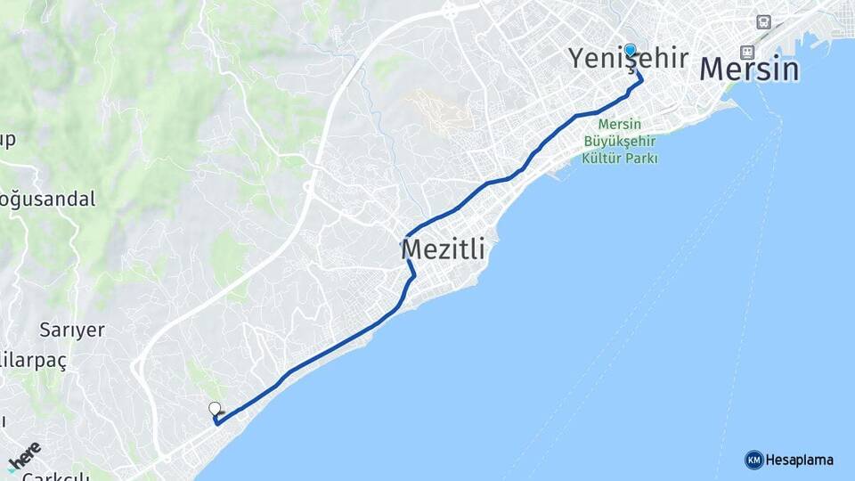 Mersin Yenişehir Tece Mezitli Arası Kaç Km - Yol Haritası