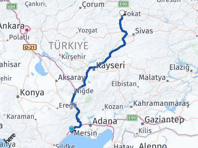 Mersin Yenişehir Tokat Arası Kaç Km - Yol Haritası