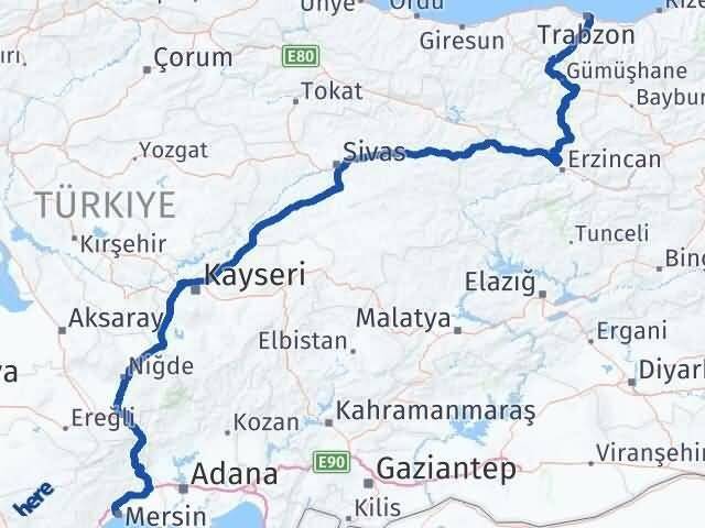Mersin Yenişehir Trabzon Arası Kaç Km - Yol Haritası
