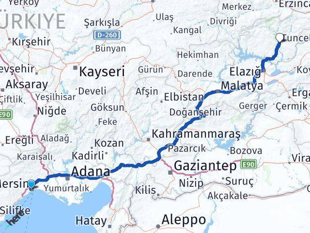 Mersin Yenişehir Tunceli Arası Kaç Km - Yol Haritası