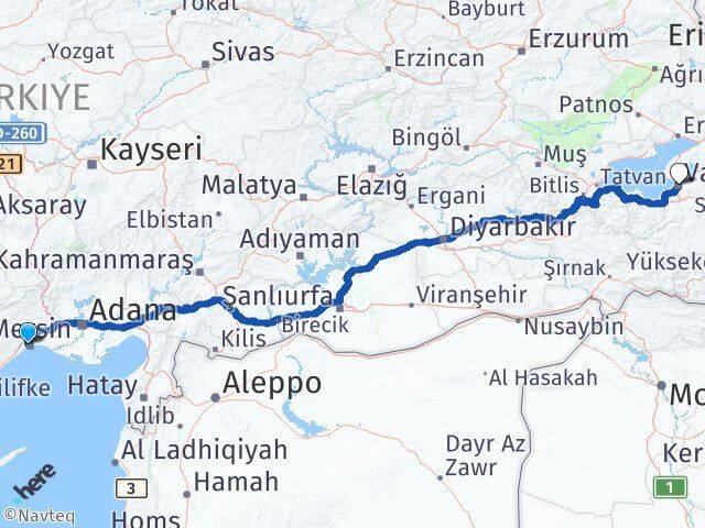 Mersin Yenişehir Van Arası Kaç Km - Yol Haritası