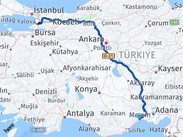 Mersin Yenişehir Yalova Arası Kaç Km - Yol Haritası