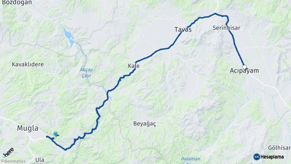 Muğla Acıpayam Denizli Arası Kaç Km - Yol Haritası