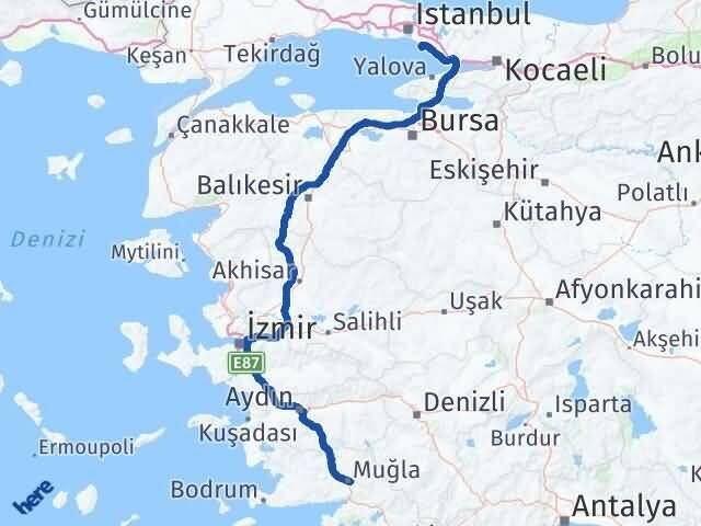 Muğla Adalar İstanbul Arası Kaç Km - Yol Haritası