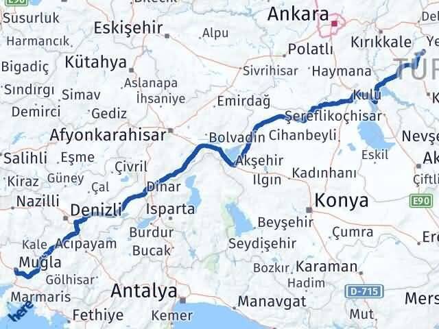 Muğla Akçakent Kırşehir Arası Kaç Km - Yol Haritası