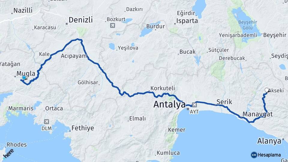 Muğla Akseki Antalya Arası Kaç Km - Yol Haritası
