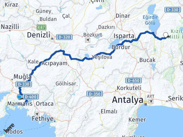 Muğla Aksu Isparta Arası Kaç Km - Yol Haritası