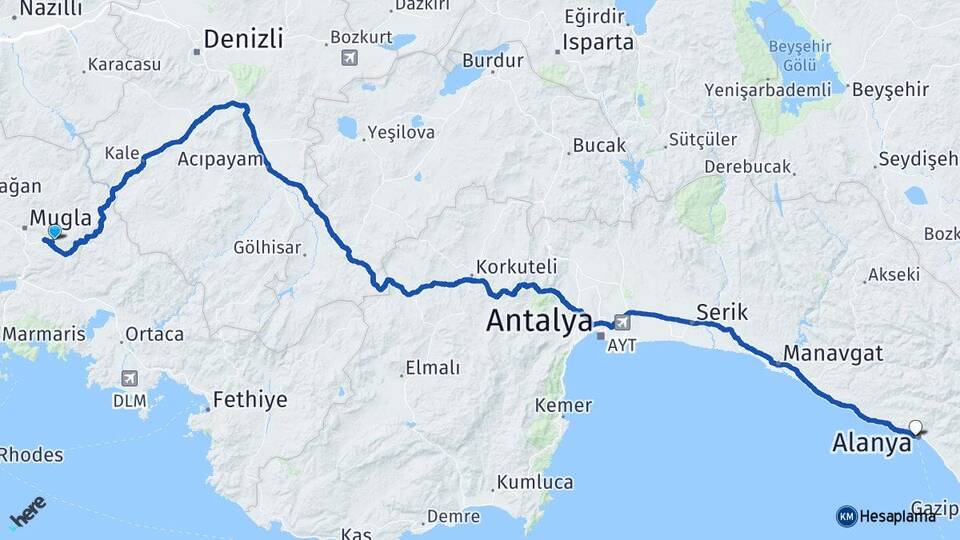 Muğla Alanya Antalya Arası Kaç Km - Yol Haritası