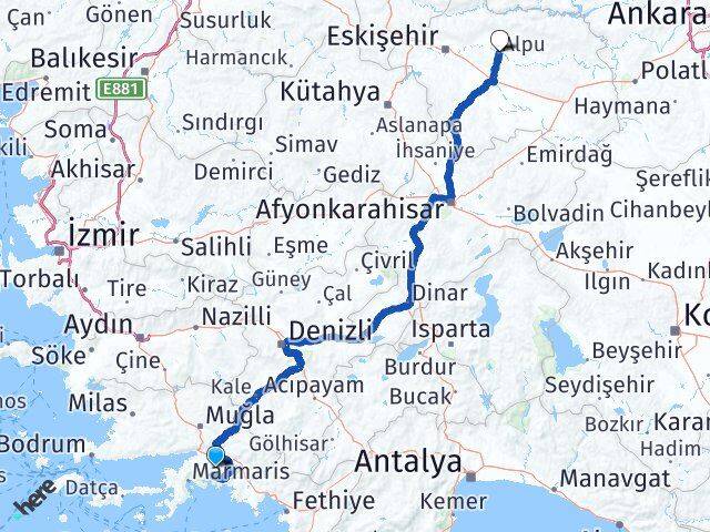 Muğla Alpu Eskişehir Arası Kaç Km - Yol Haritası
