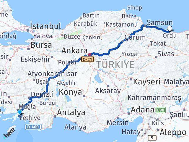 Muğla Altınordu Arası Kaç Km - Yol Haritası