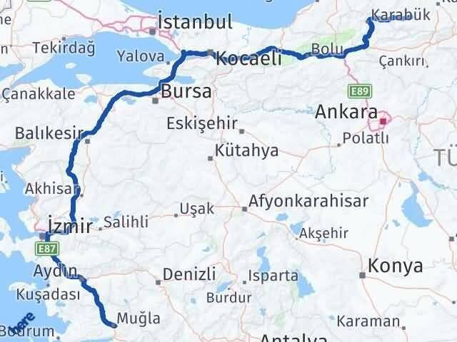 Muğla Araç Kastamonu Arası Kaç Km - Yol Haritası
