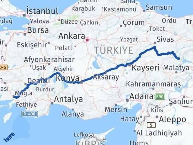 Muğla Arapgir Malatya Arası Kaç Km - Yol Haritası